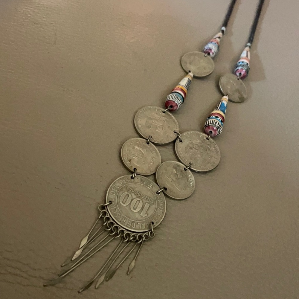 Vintage artisan Peruvian coin necklace